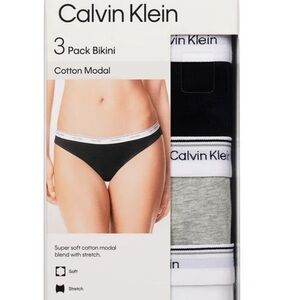 Calvin Klein Black, Gray & White Cotton Modal Bikini 3-Pack